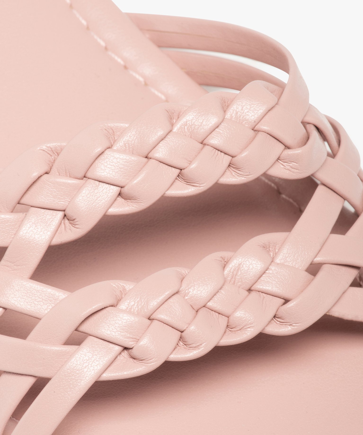 Mules femme à talon plat et fines brides tressées rose | GEMO