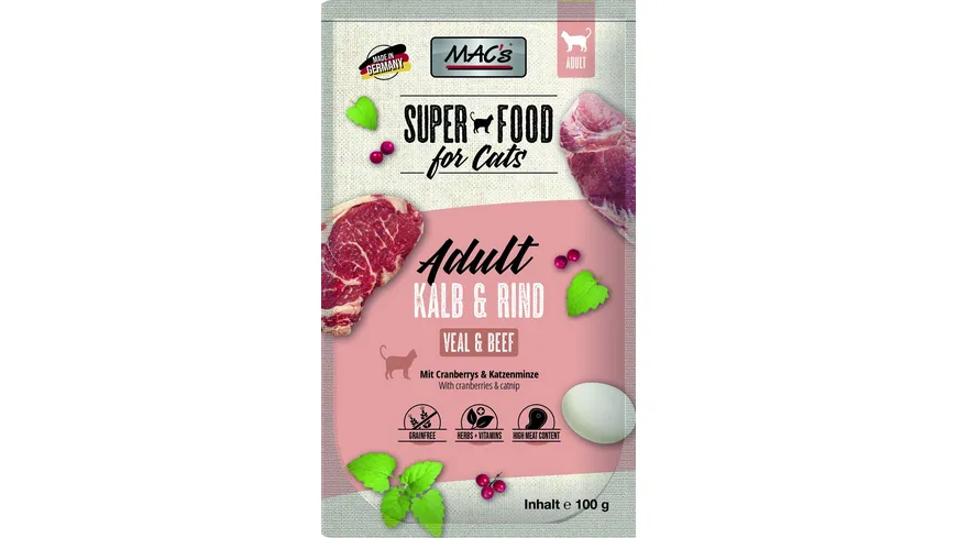 MAC's CAT Katzennassfutter Pouchpack Kalb & Rind 100 g
