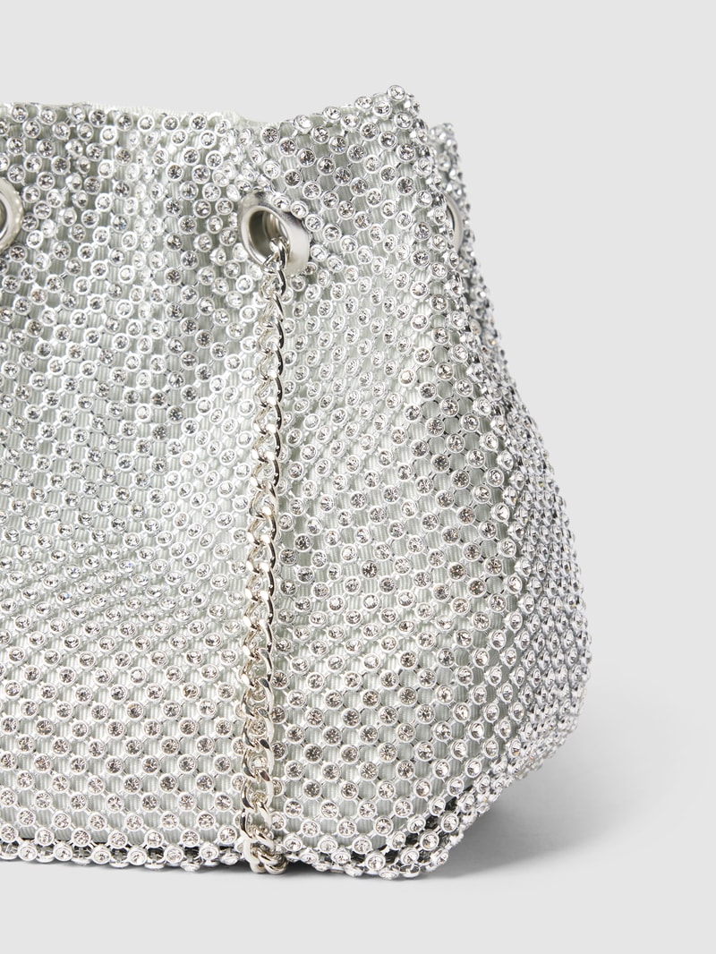 Bucket-Bag mit Allover-Strasssteinbesatz in silber