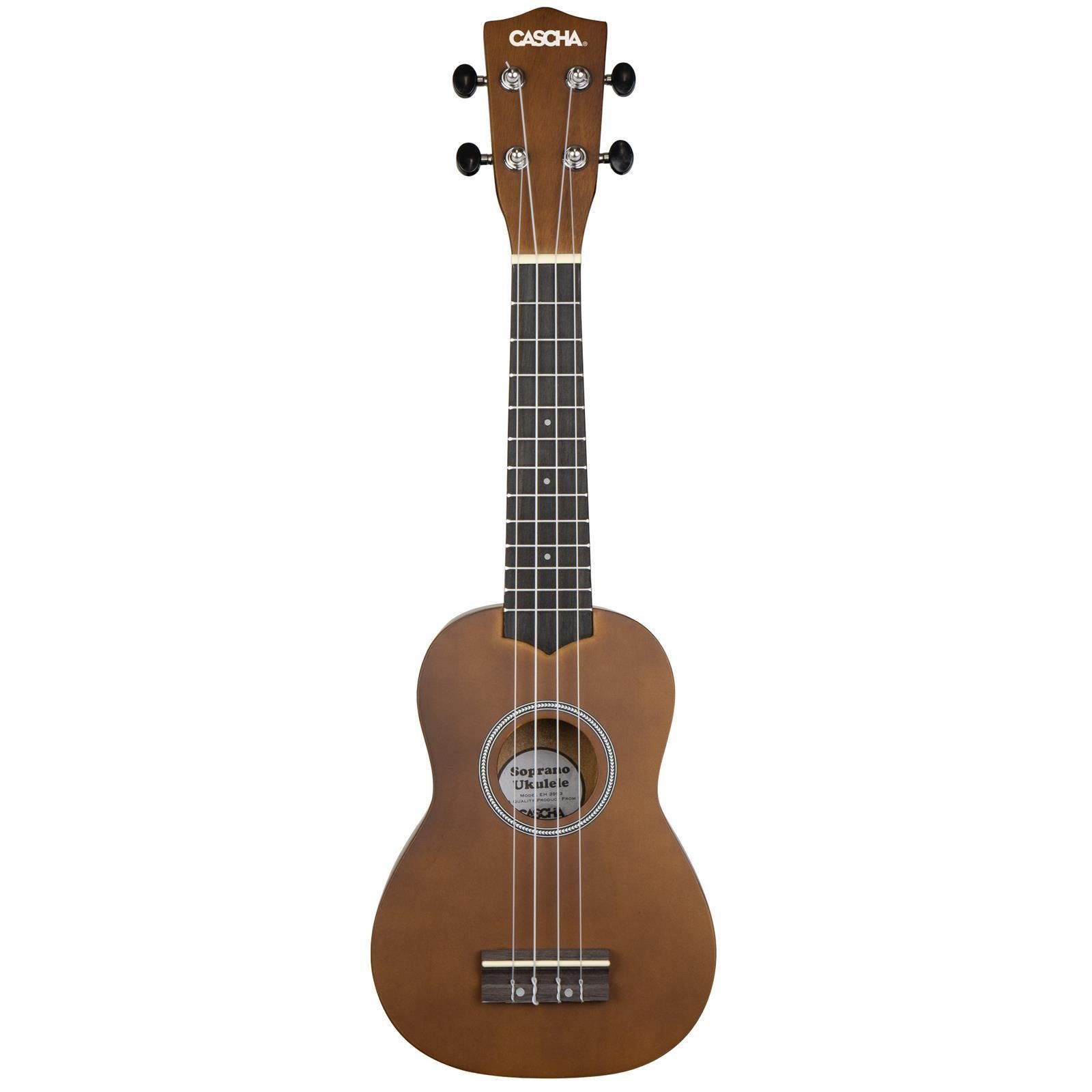 Cascha Ukulele Linde, Bundle, komplett mit Tasche,Stimmgerät, 3 Plektren und Lernbuch