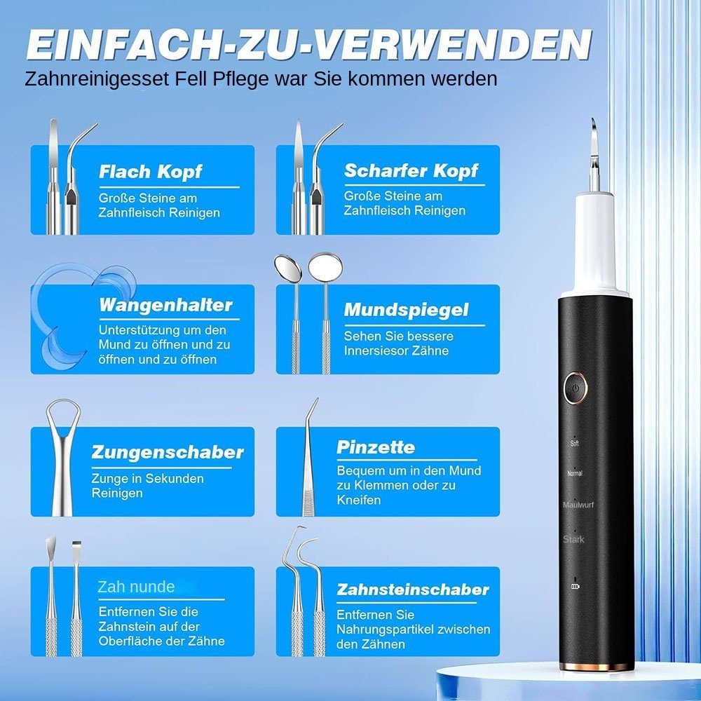 Yoyaxi Zahnpflege-Set Pflege der Zähne zu Hause mit Zahnaufhellung, 1-tlg., Rechargeable Set mit 4 Modi und 2 austauschbaren Reinigungsköpfen