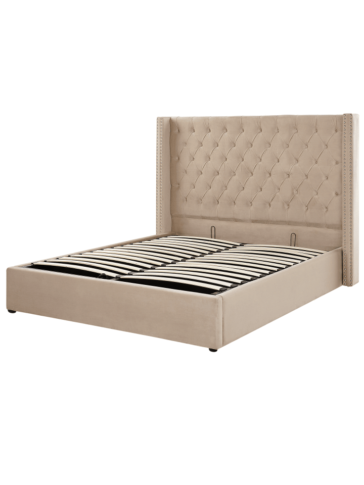 Beliani Doppelbett LUBBON in Beige/Silber - (W) 190 x (H) 144 x (L) 217 cm günstig kaufen onesize