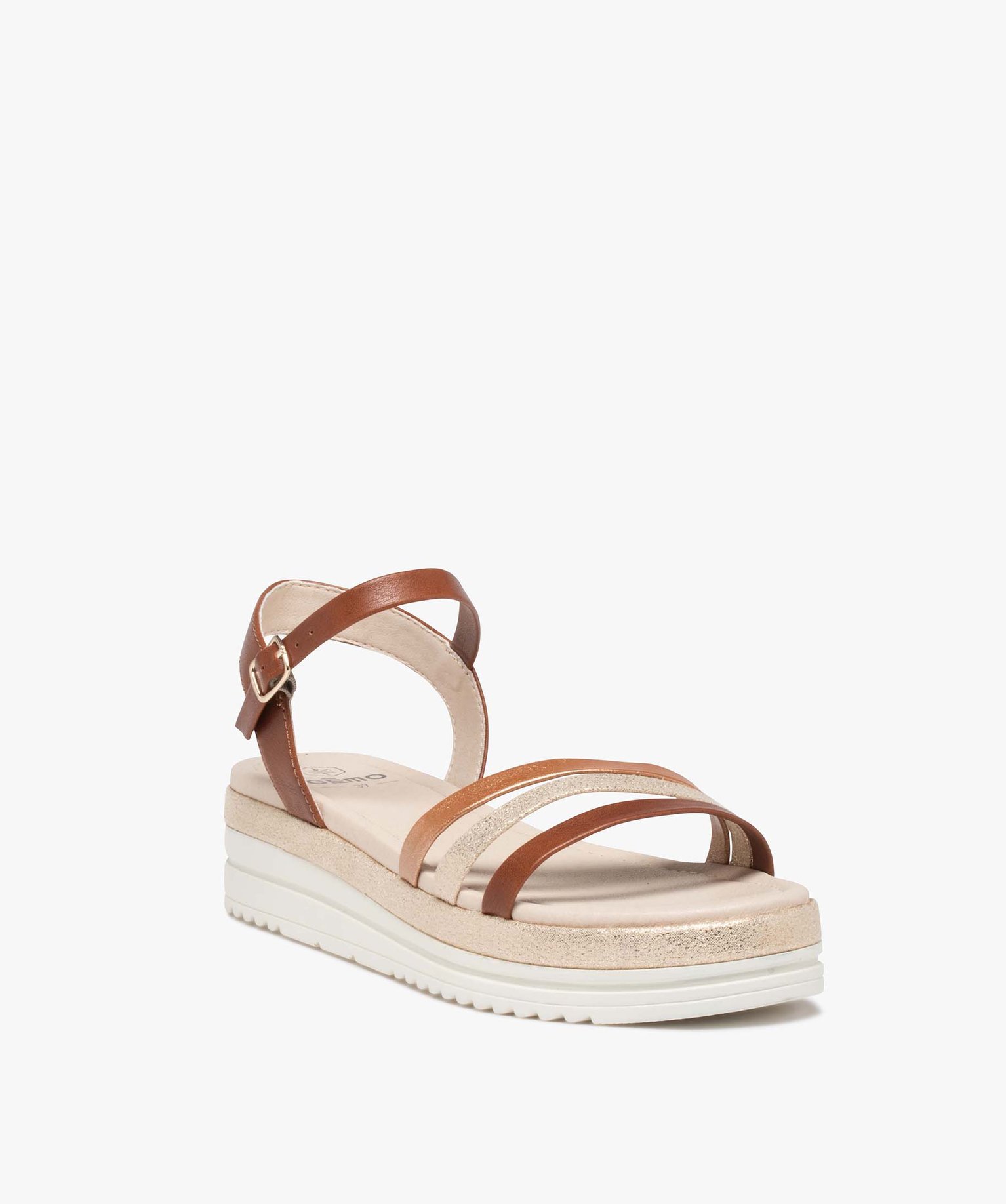 Sandales fille compensées à fines brides brillantes camel | GEMO