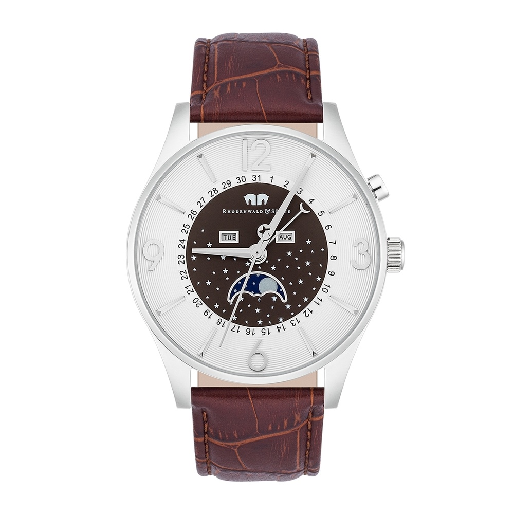 Rhodenwald & Söhne Montre à quartz Moontime en Argent Cuir véritable en Marron Montre