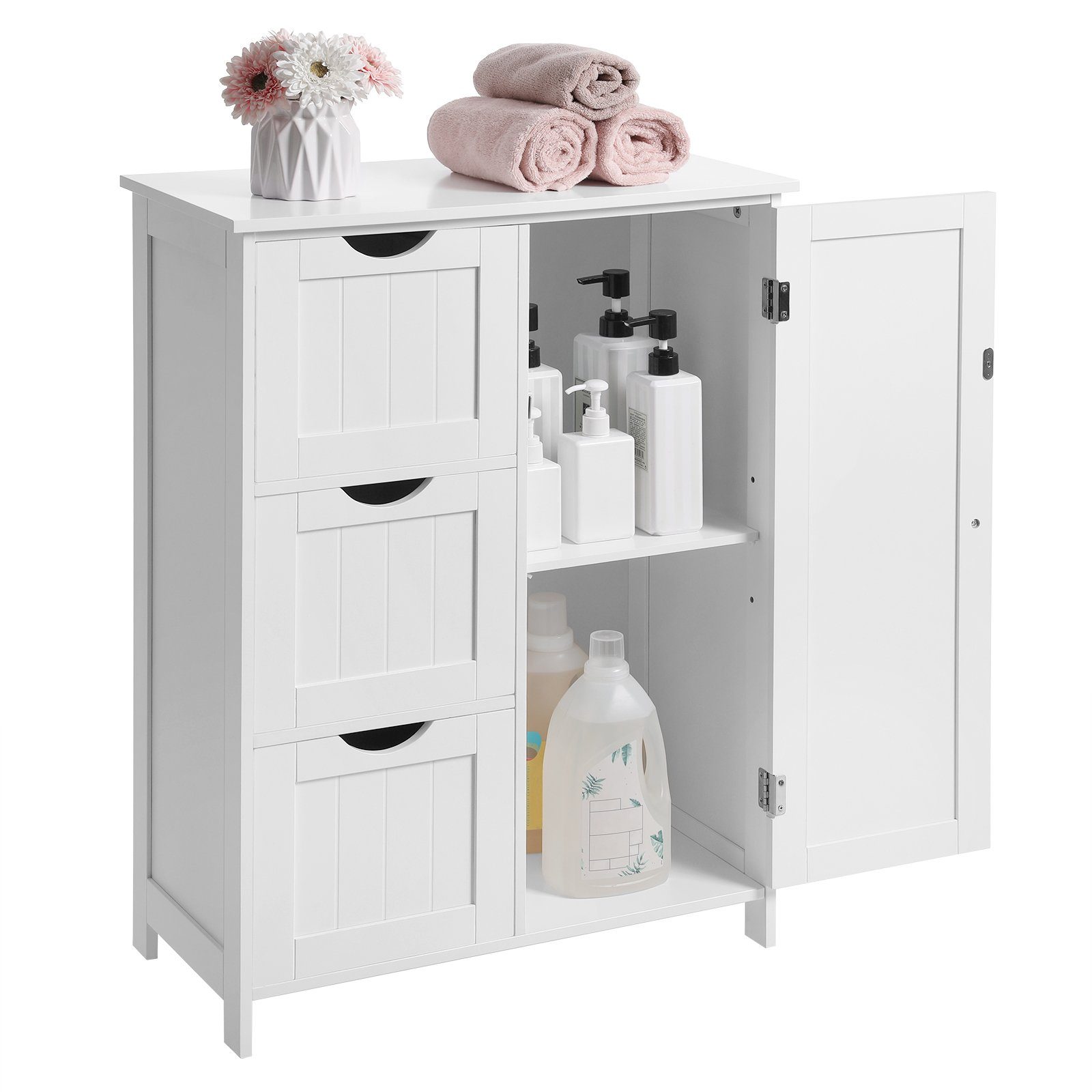VASAGLE Badkommode Badezimmerschrank, 60 x 30 x 81/80 cm, 3 Schubladen