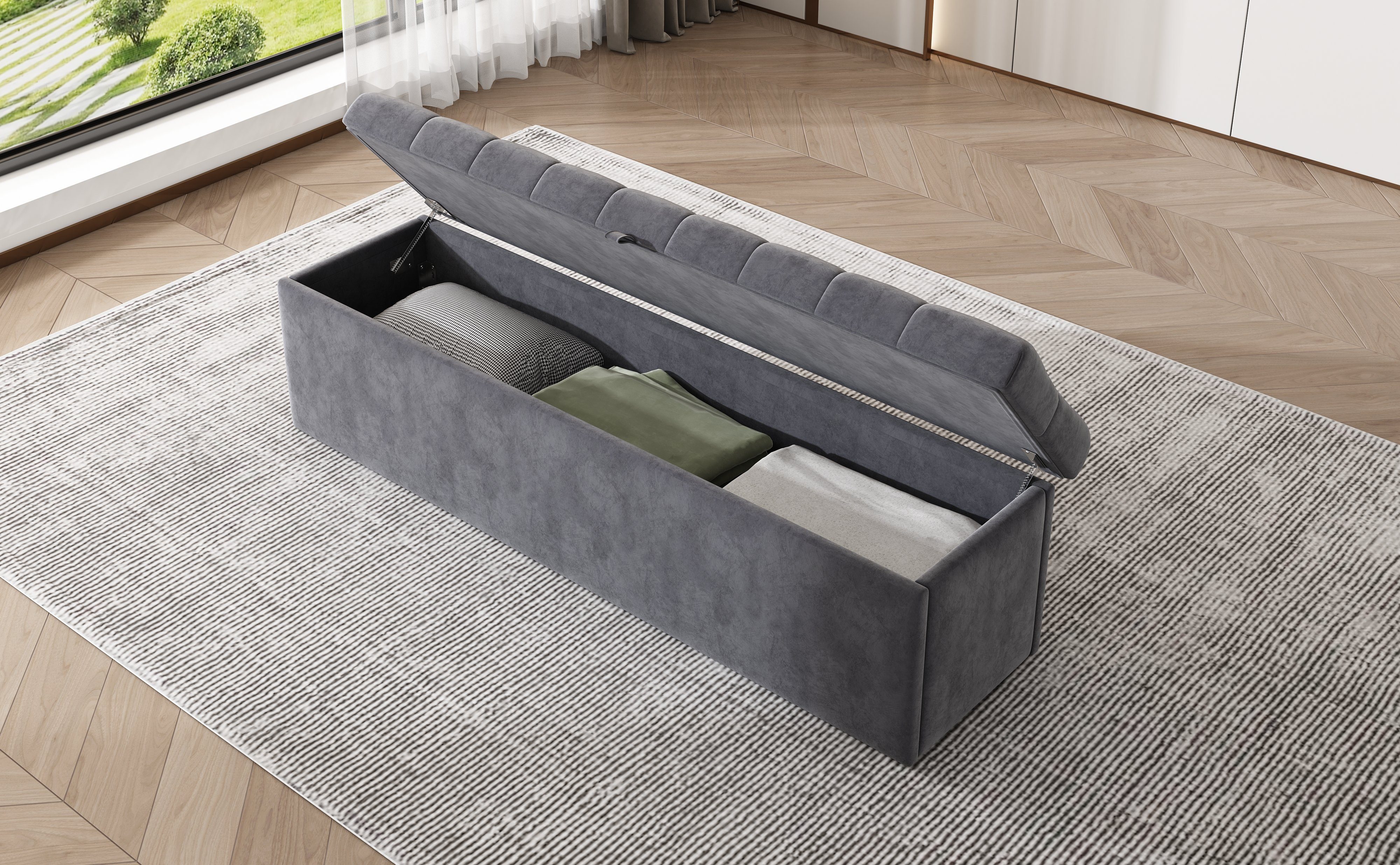 WISHDOR Polsterbett Doppelbett Stauraumbett (grau 138 x 41 x 42 cm), Bank mit Stauraum Betthocker Polsterbank