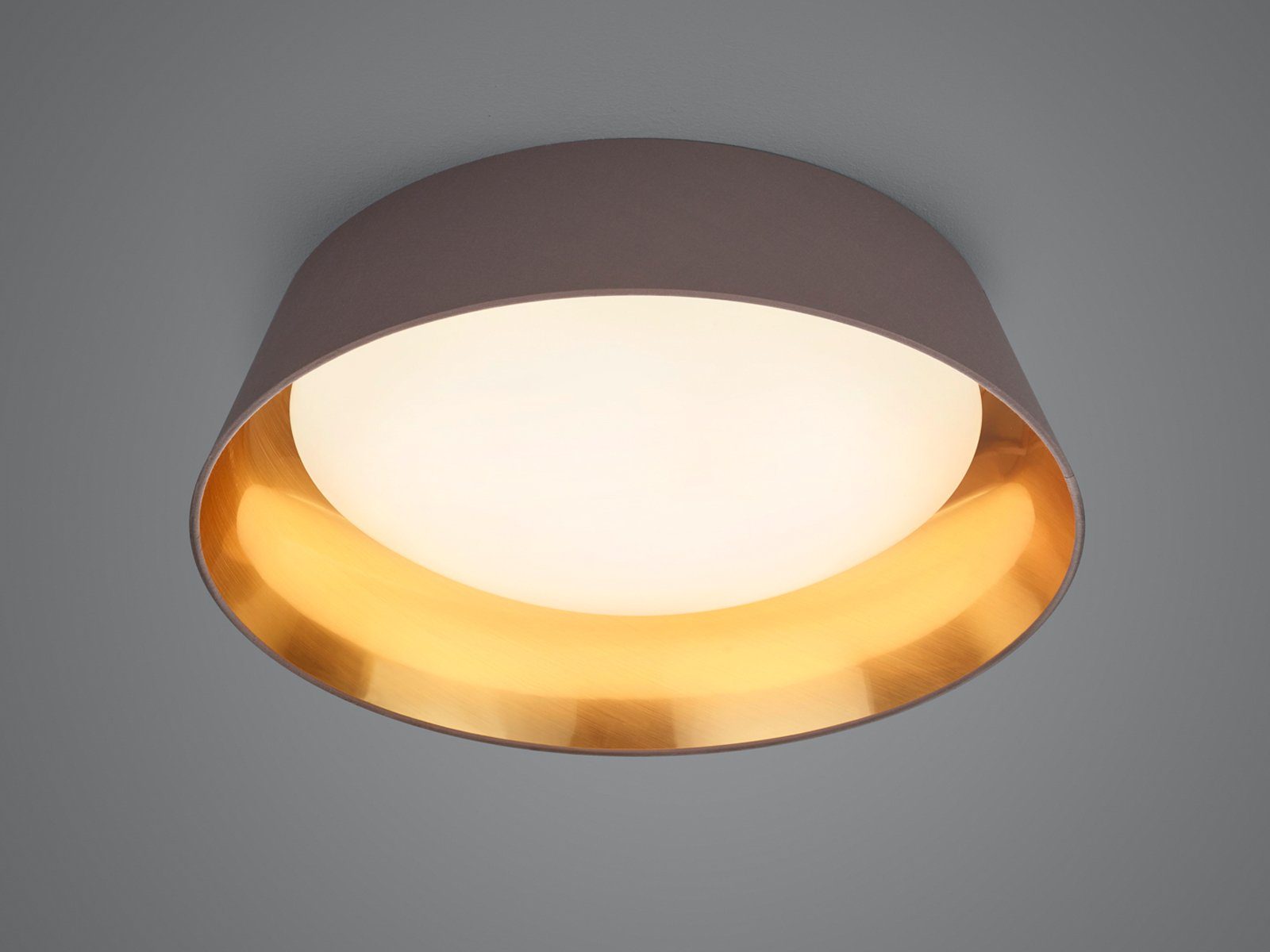 meineWunschleuchte LED Deckenleuchte, LED fest integriert, 1x SMD-LED 18 Watt, 2000 Lumen, Warmweiß, flach Designer-lampen Stoff-lampe Braun Gold-en über-n Esstisch, Ø45cm