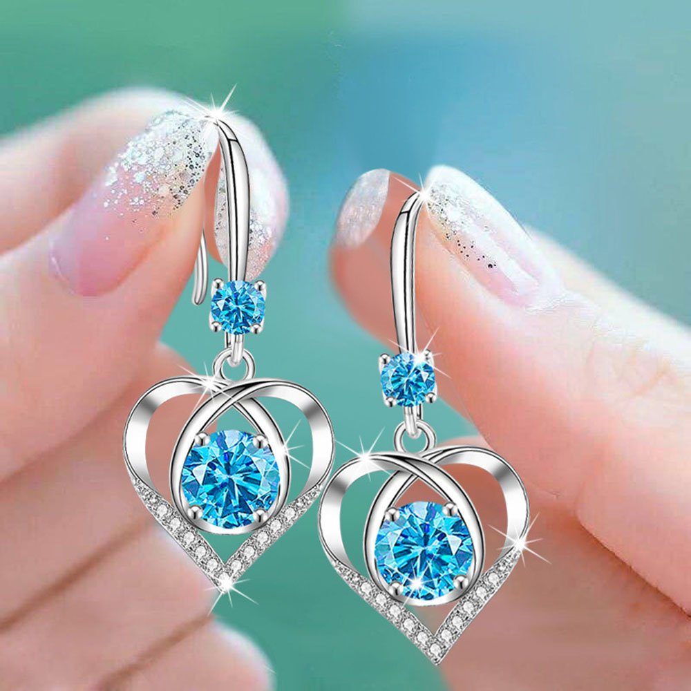 POCHUMIDUU Ohrring und Ketten Set 925 Sterling Silber Herz Halskette Ohrringe Set (3-tlg., Geschenk für Weihnachten, Geburtstag), Silber Schmuck Set für Frauen