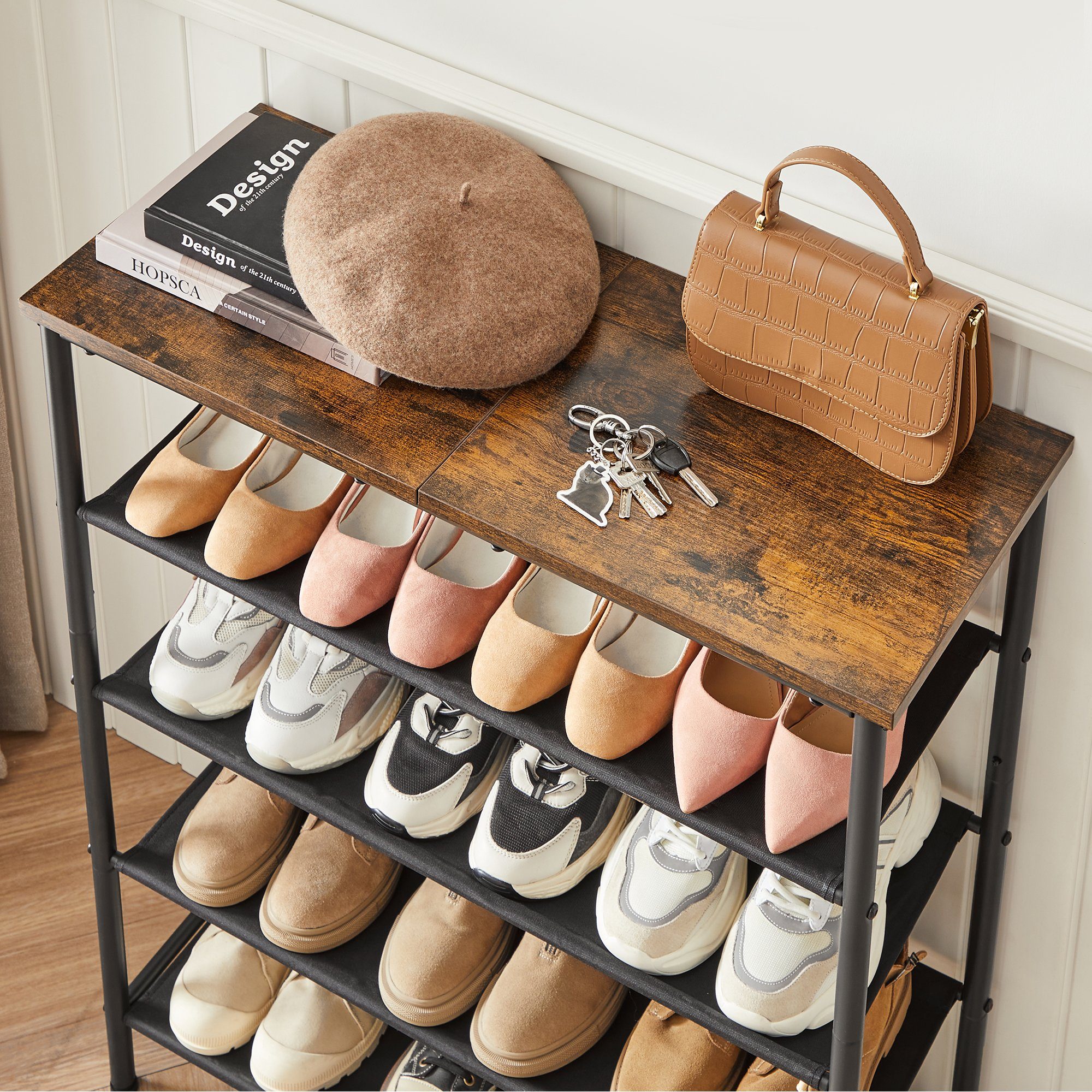 VASAGLE Schuhregal Schuhschrank, Standregal mit 5 Ebenen, schmal, für Flur