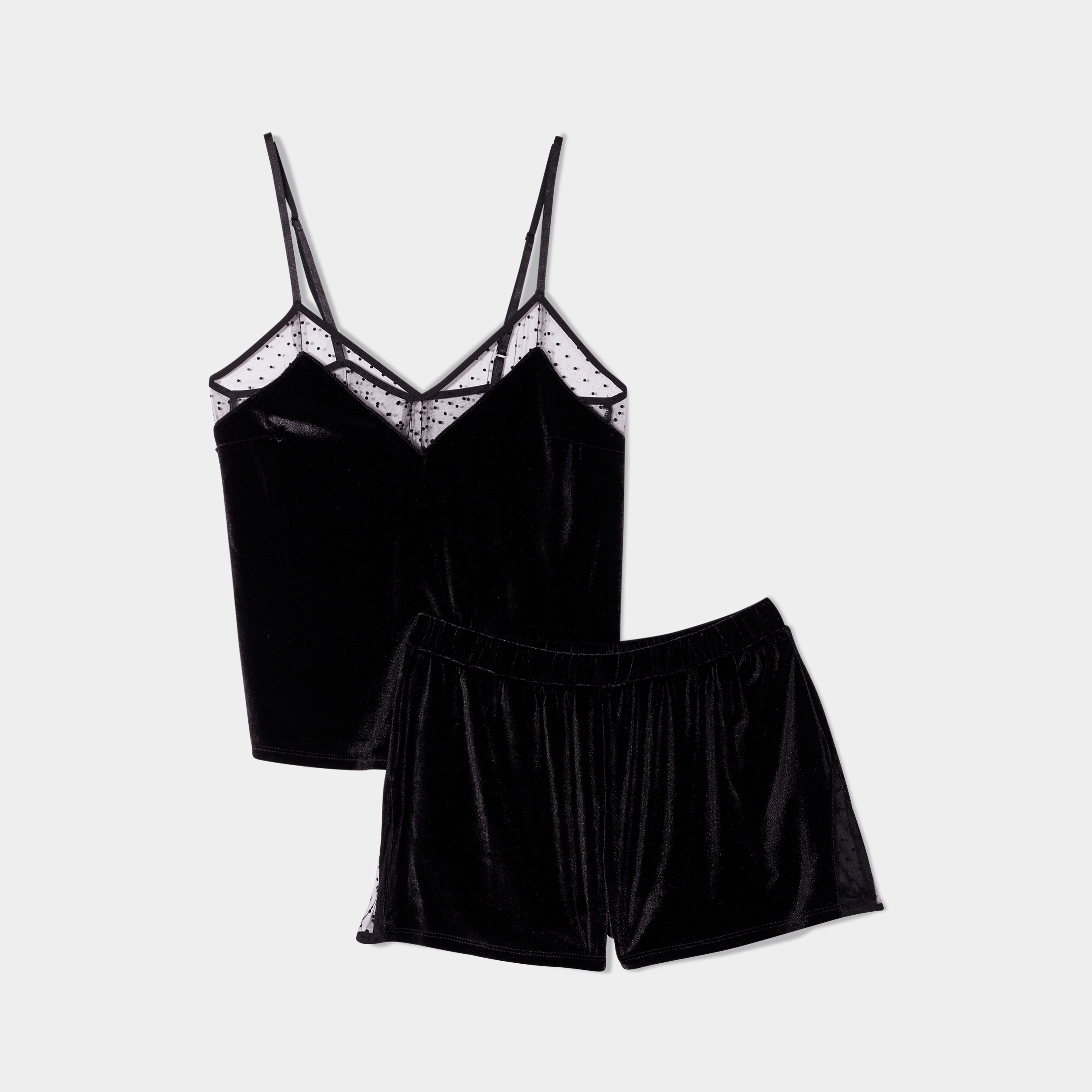 Ensemble pyjama short débardeur velours noir femme | La Halle