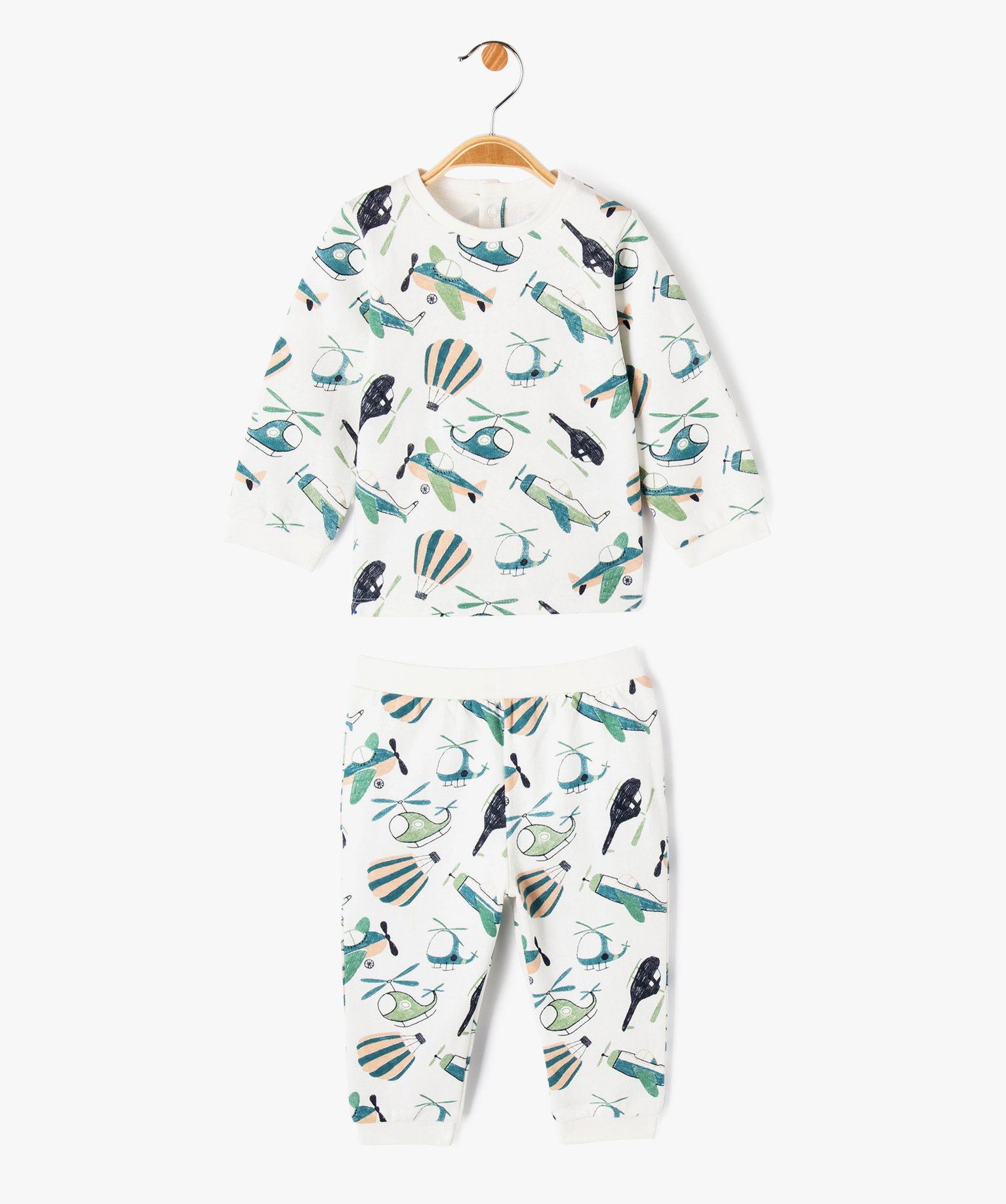 Pyjama 2 pièces en molleton imprimé bébé ecru | GEMO