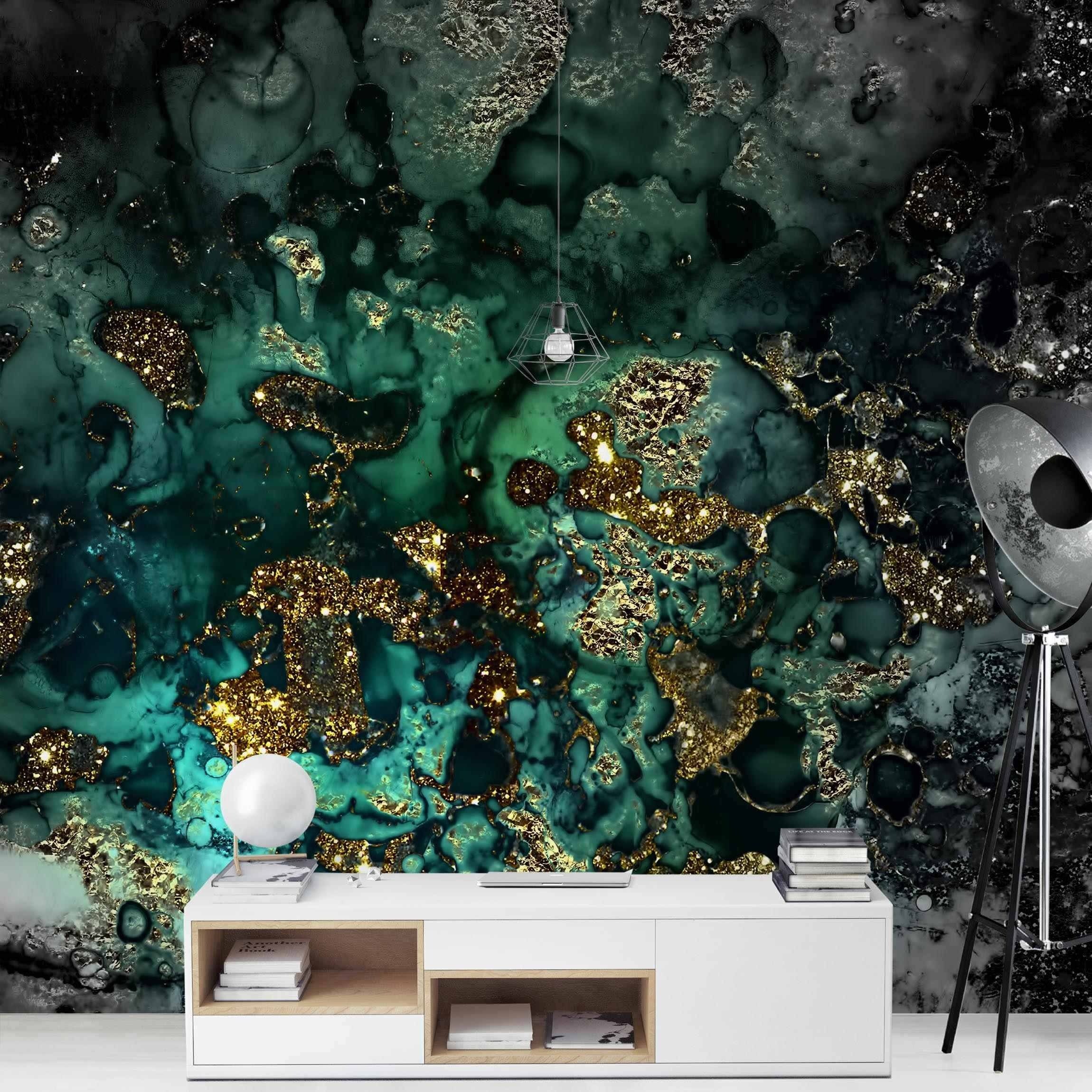 Bilderdepot24 Vliestapete Abstrakt Goldene Meeres-Inseln Abstrakt Tapete Wanddeko Modern Kunst, Glatt, Matt, (Inklusive Gratis-Kleister oder selbstklebend), Wohnzimmer Schlafzimmer Küche Flur Fototapete Motivtapete Wandtapete