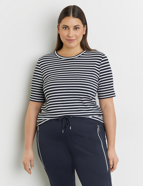 Geringeltes Halbarmshirt mit Ripp-Struktur
