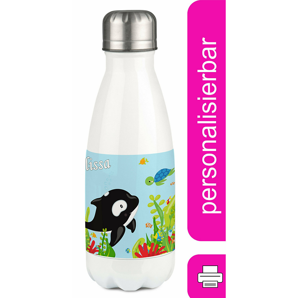 Edelstahl Kinder Thermoflasche / Trinkflasche bunt Unterwasserwelt Spülmaschinenfest, Auslaufsicher, Bruchfest, Doppelwandig, Für Heißgetränke geeignet, Mit Deckel, Isoliert