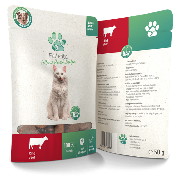 Fellicita Snacks Fellicita Rind Fleischstreifen 8x 50g Fellonis Katzensnacks