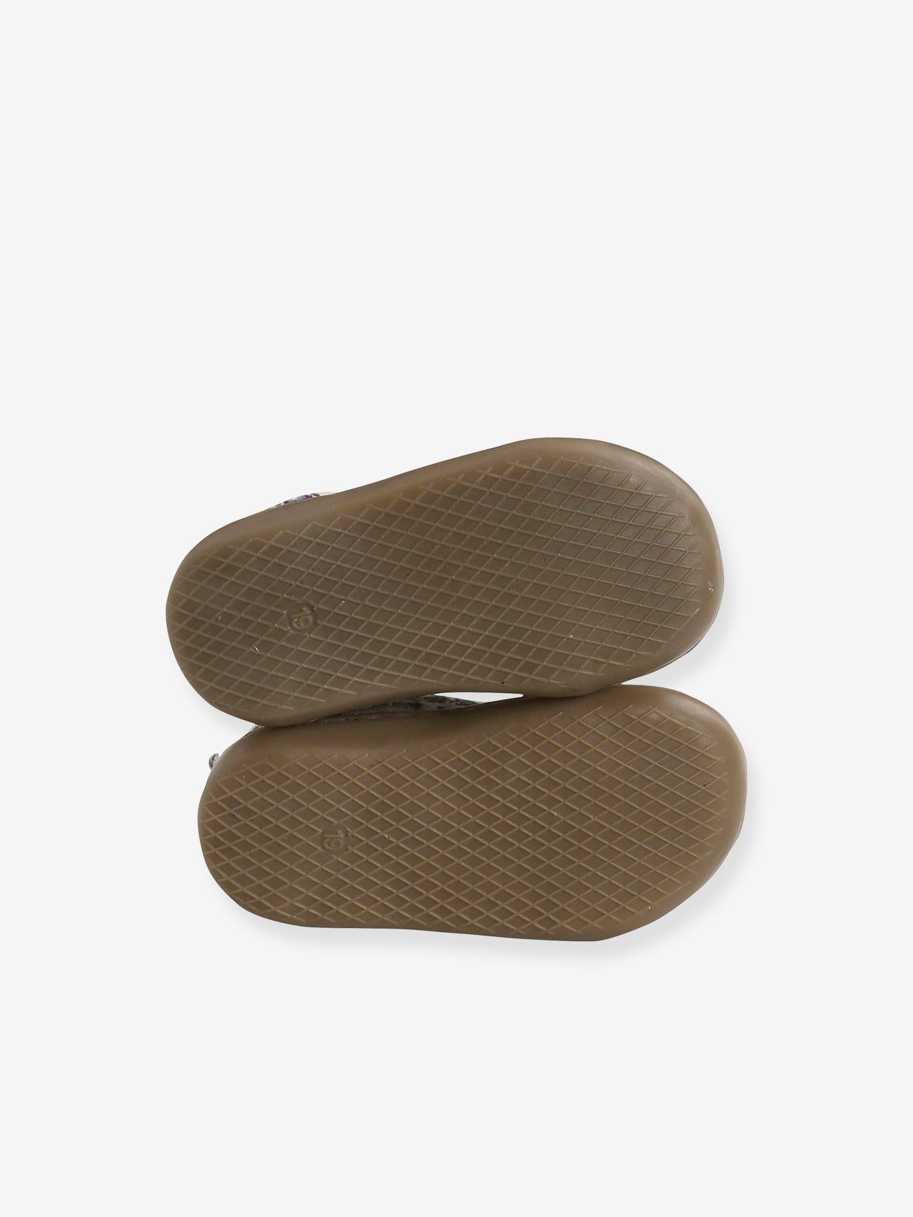 Bottillons lacés souples en toile bébé 4 pattes beige imprimé