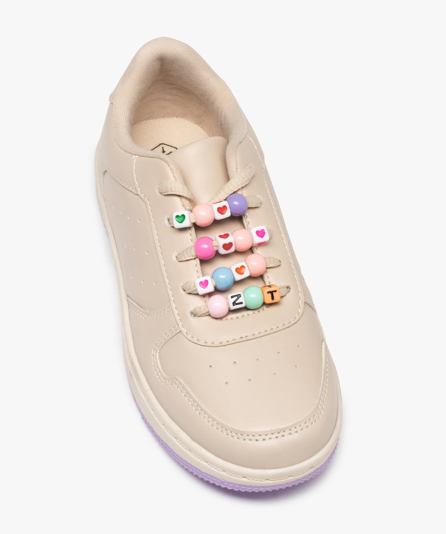 Baskets fille unies à lacets ornés de perles colorées blanc | GEMO