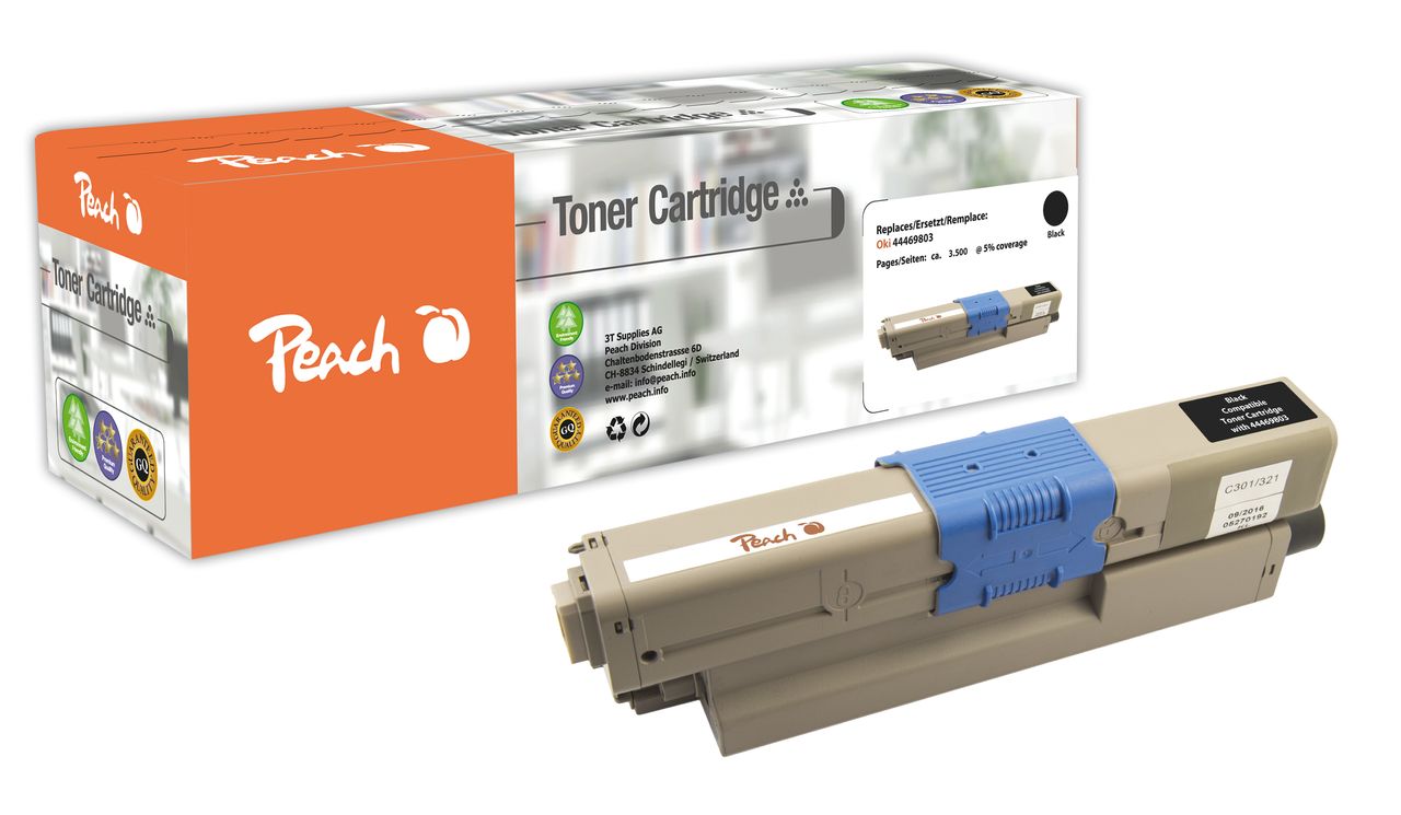 Peach Tonermodul schwarz ersetzt Oki 44469803