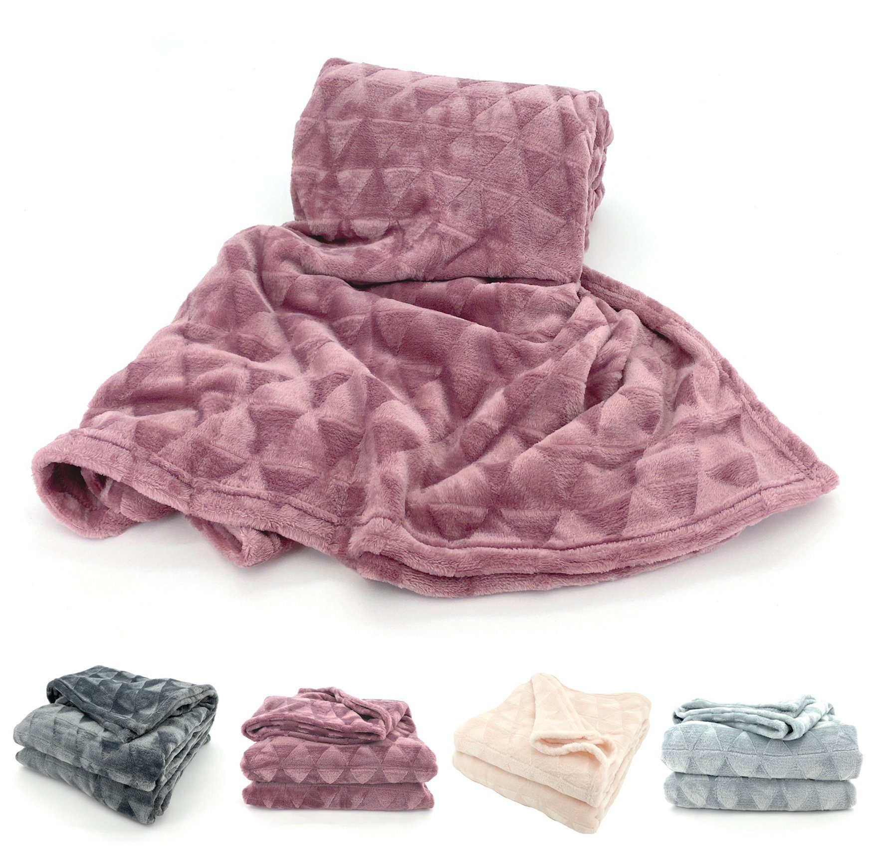 Wohndecke Soft Flanell Kuscheldecke Triangel Raute Sofadecke, heimtexland, super weich und flauschig, Allergiker geeignet, atmungsaktiv