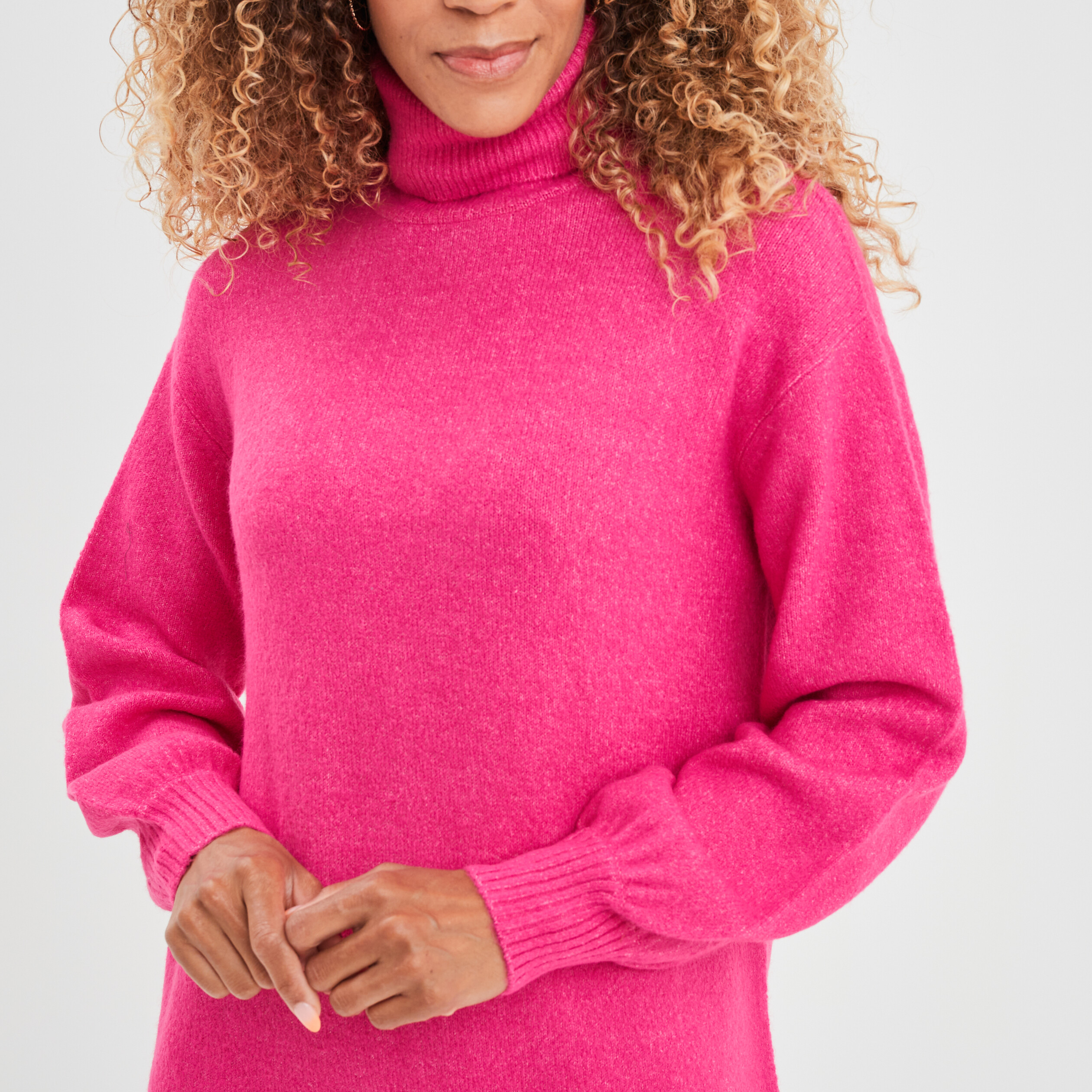 Robe pull col roulé courte droite rose fushia femme | La Halle
