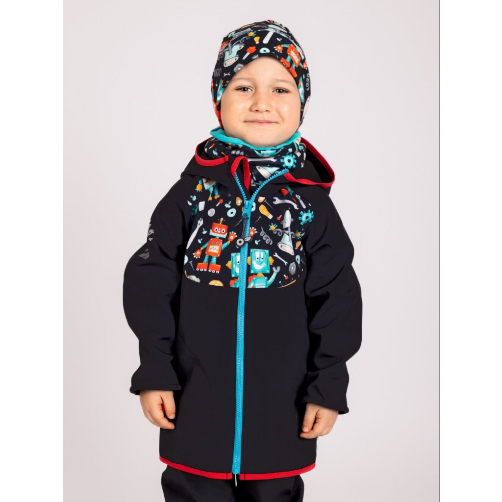 Unuo Kinder-Softshelljacke mit Fleece Roboter Schwarz