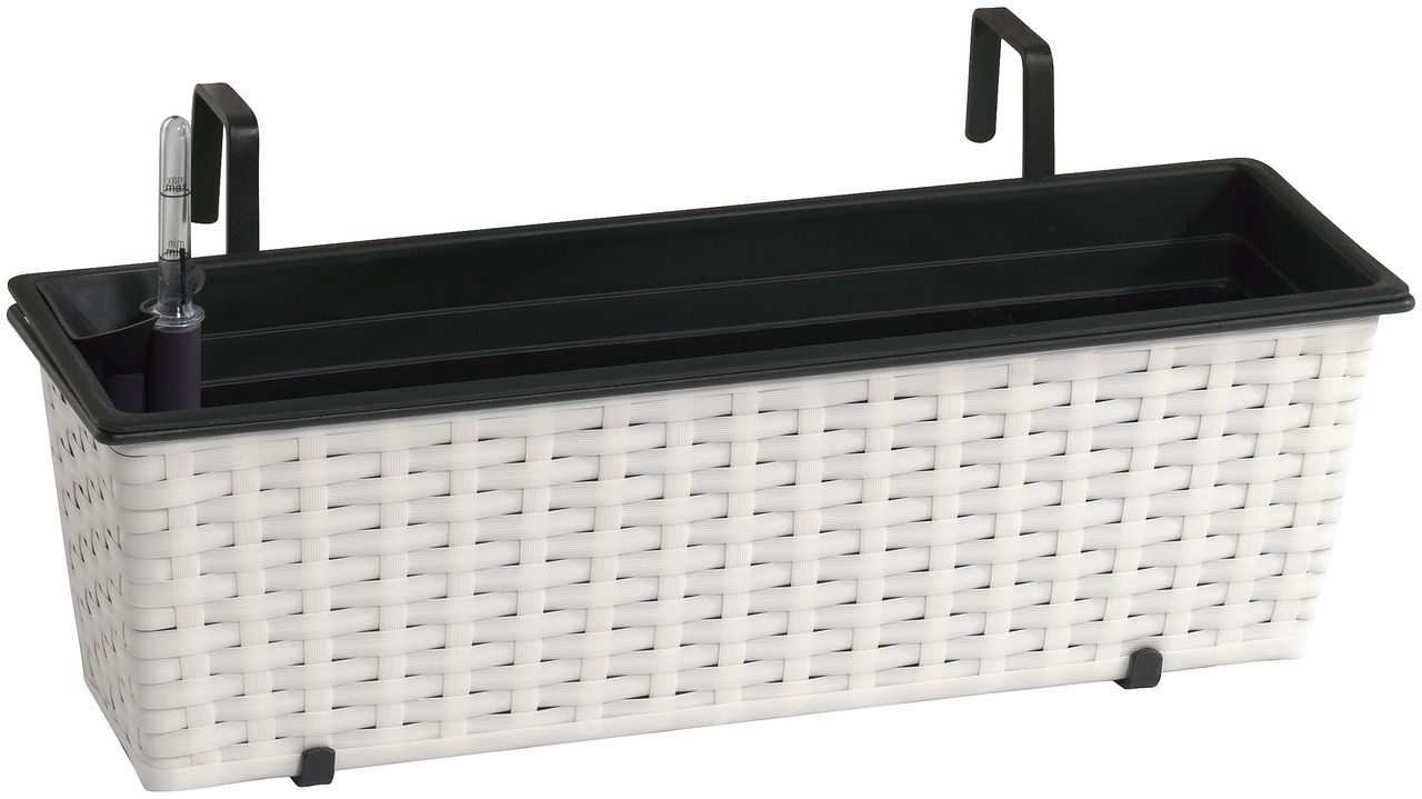 Weles Polyrattan Balkonkasten inkl. Aufhängung, 60 x 19 x 18 cm, mit Bewässerungssystem, weiß