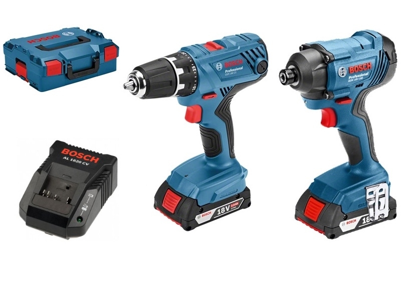 Bosch Blue 06019G5101 GSR 18V-21 batteridrevet drill + GDR 18V-160 slagtrekker 18 volt 2,0 Ah Li-ion i L-BOXX