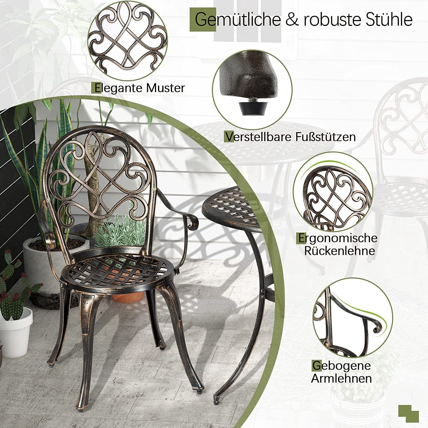 KOMFOTTEU Bistrostuhl 3 TLG. Bistro Set, aus Aluminiumguss
