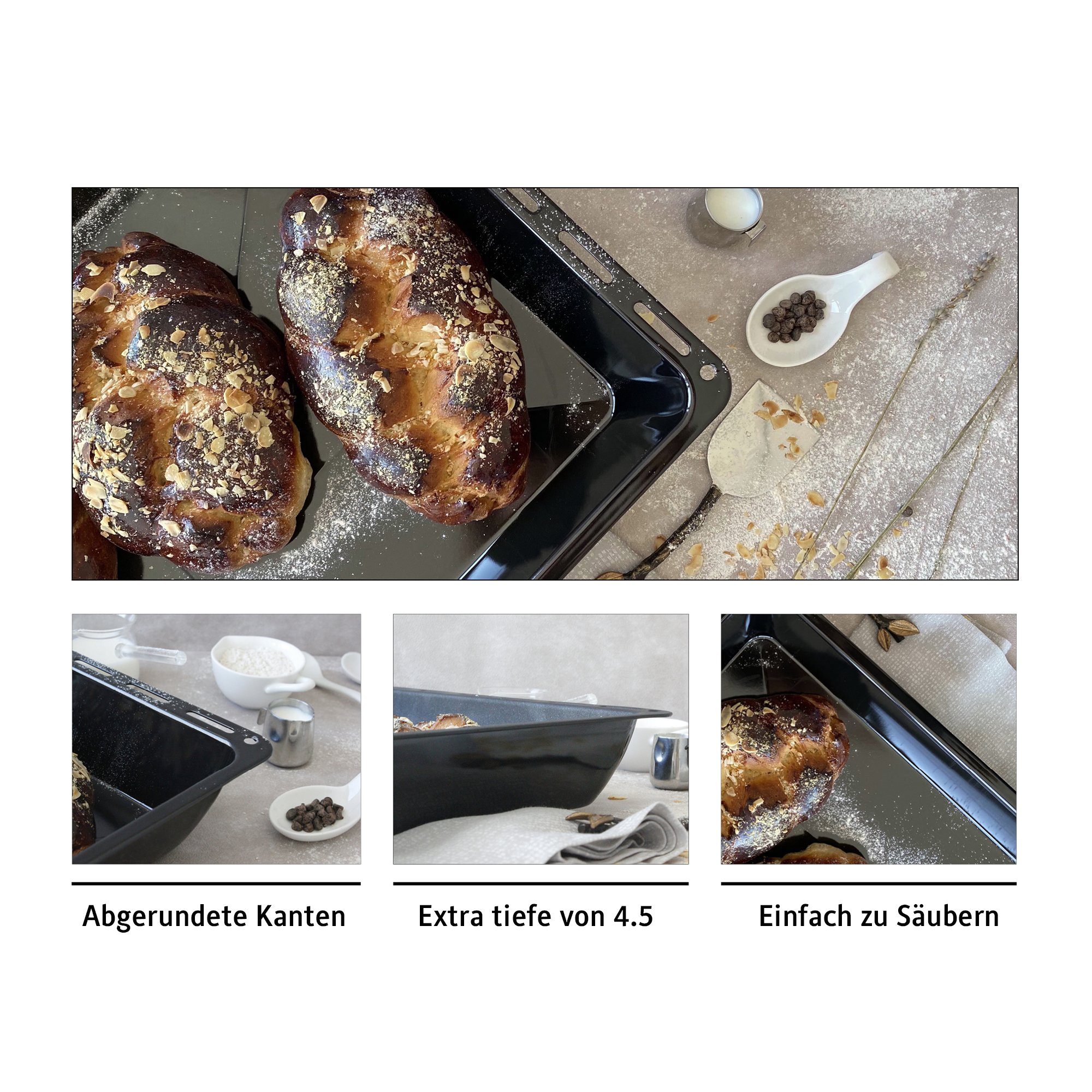 ICQN Backblech 422 x 370 x 45 mm, Fettpfanne für Backofen und Herd, Emailliert, (1-St), Passend für ELECTROLUX, AEG, IKEA, ZANUSSI, JUNO, Kratzfest & Rostfrei