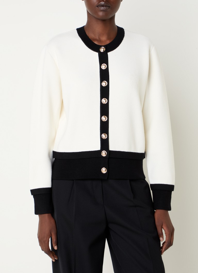 Cardigan Sandro in pregiata maglia di misto lana con logo.