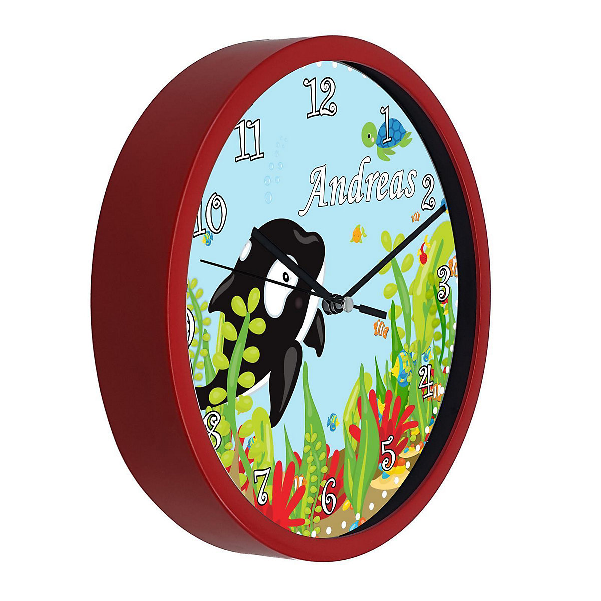 Kinder Wanduhr laufruhig personalisiert mit Name Unterwasserwelt