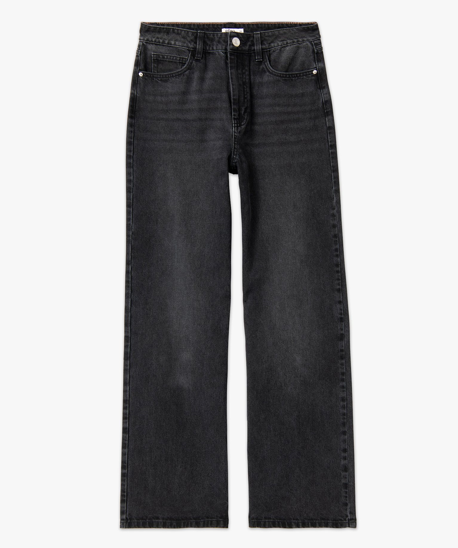 Jean "Wide leg" taille haute coloris délavé femme noir | GEMO