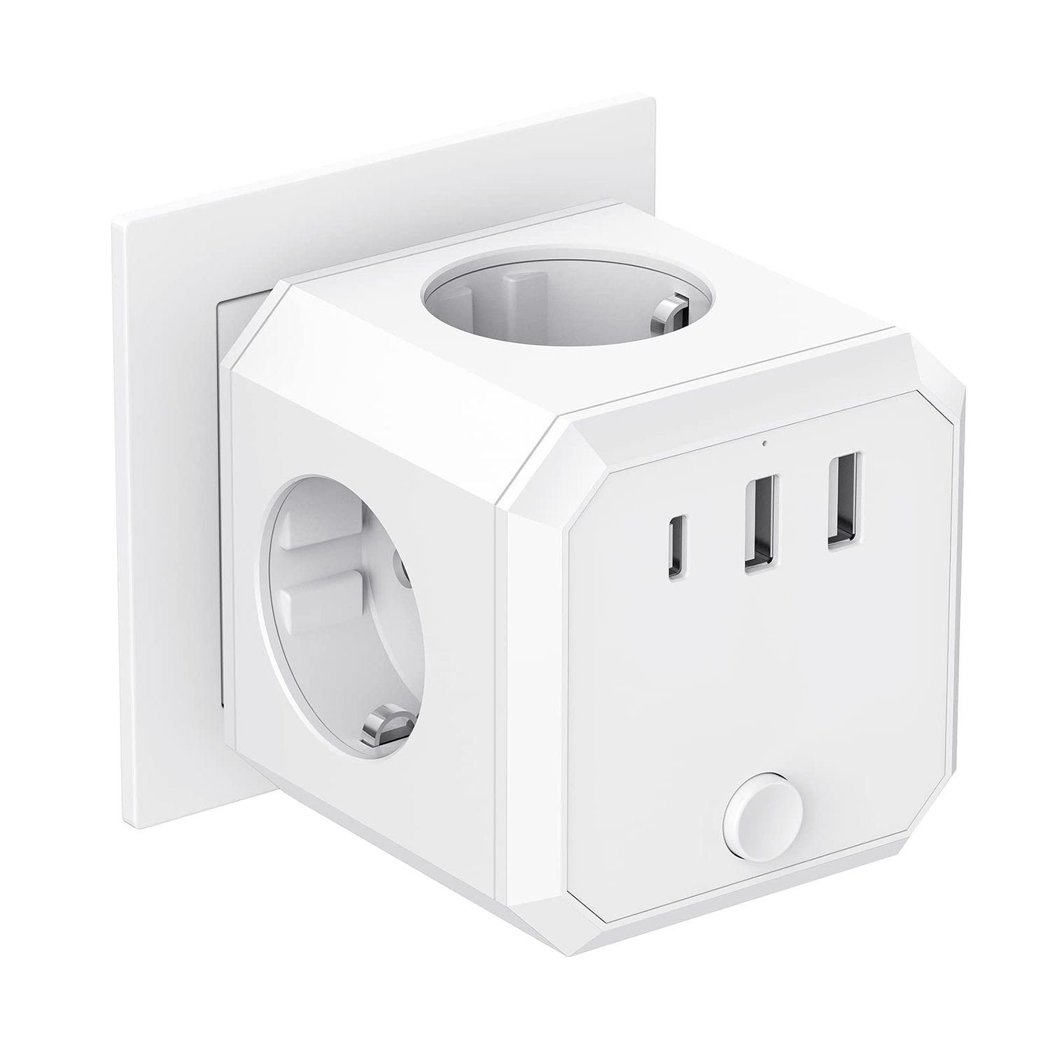 MAGICSHE Steckdose Steckdosenwürfel mit USB, 1X Zwischenstecker, Maximalstrom: 3,4 A, Ohne Kabel