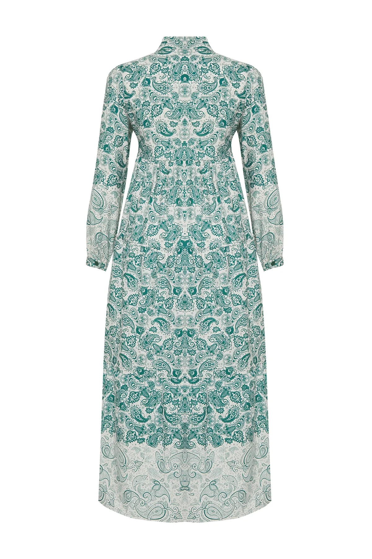 Trendyol Modest  Blaues, gewebtes Hemdkleid mit ethnischem Muster und vorherrschendem Kragen in Leinenoptik TCTSS23EB00286
