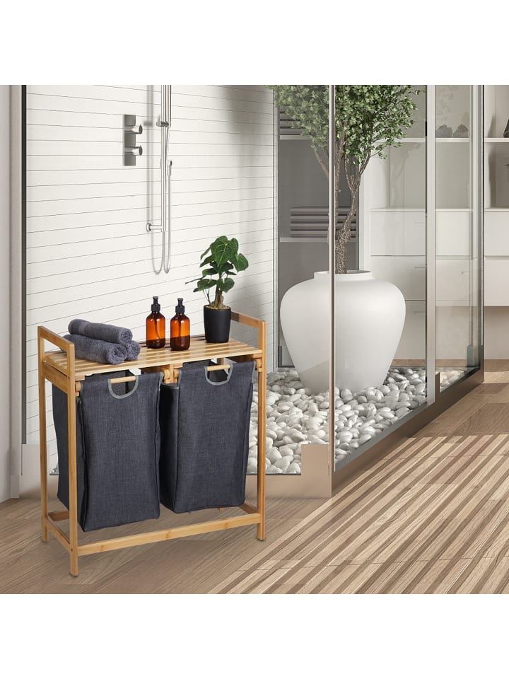 relaxdays Wäschekorb Regal in Natur/ Grau - (B)64 x (H)73 x (T)33 cm günstig kaufen onesize