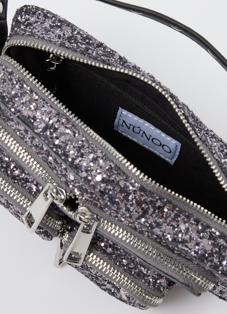 Bolsa Helena da Núnoo com glitter e alça de ombro removível.