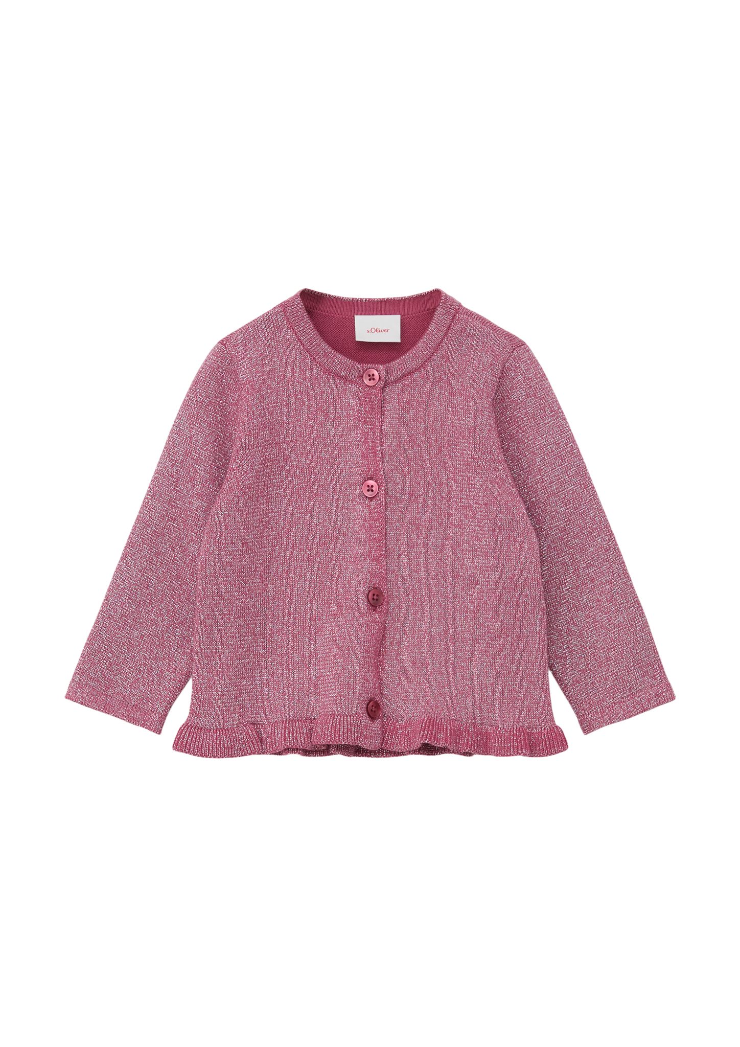 s.Oliver Strickjacke Strickjacke mit Rüschen Metallic