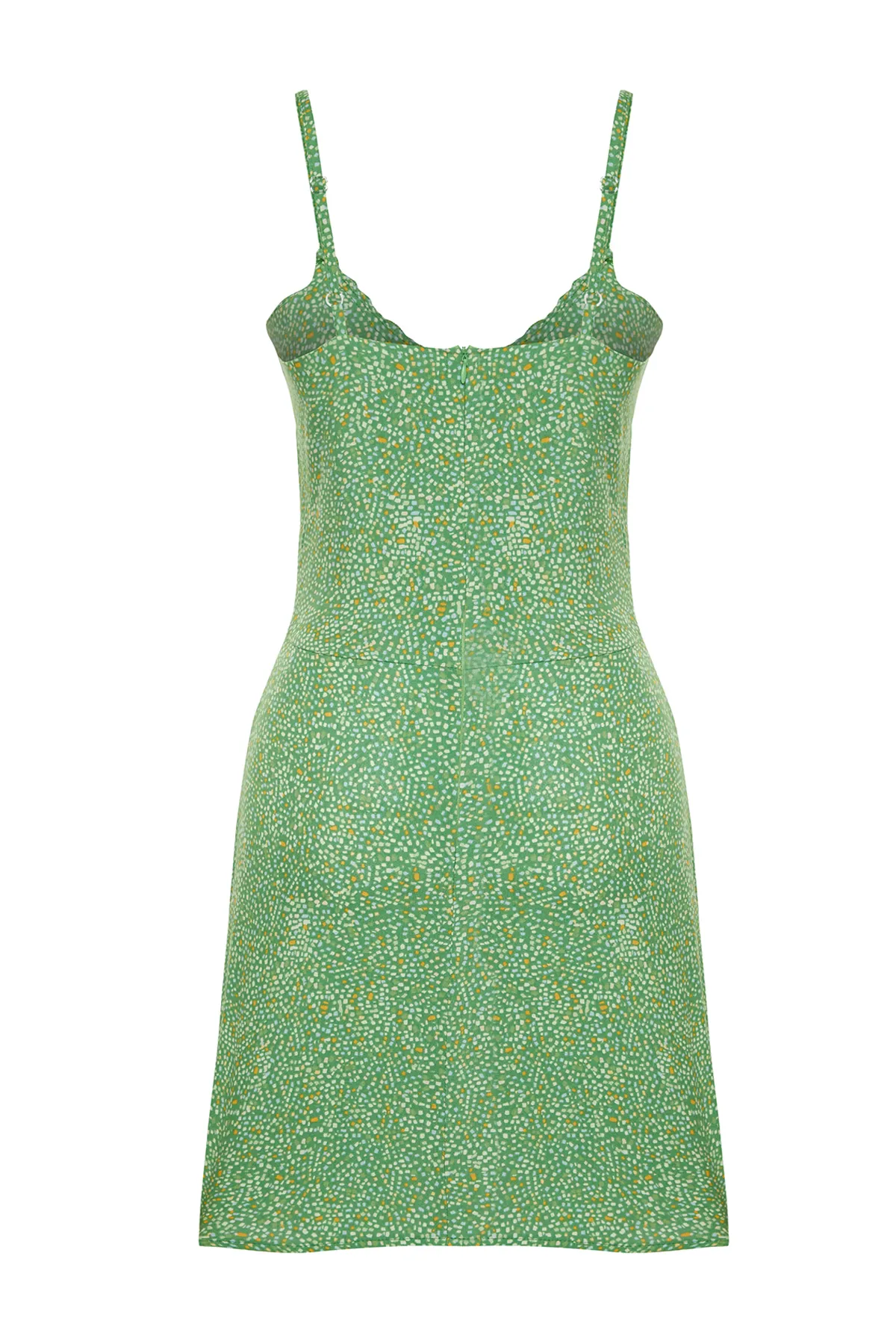 Trendyol Collection  Dunkelgrünes A-Linien-Mini-Webkleid mit Schnürdetail und Blumendruck TWOSS21EL3214