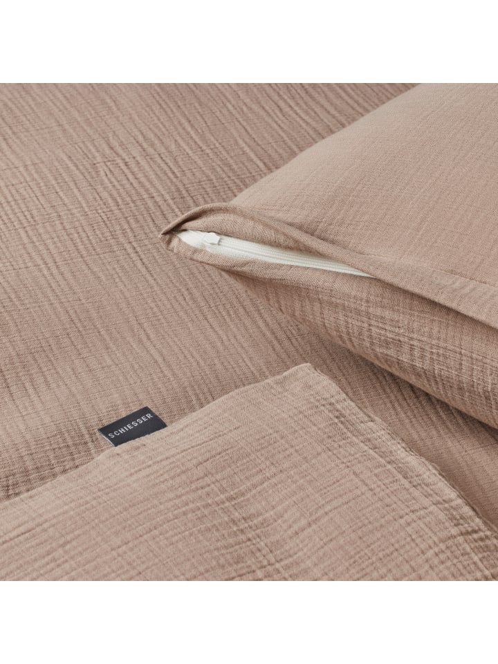 Schiesser Musselin-Bettwäscheset Molly in Taupe günstig kaufen 135 x 200 cm