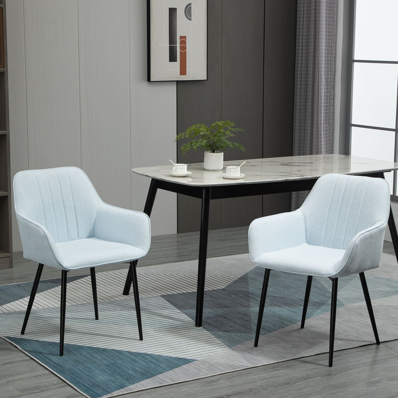 HOMCOM 2-teiliger Esszimmerstühle Essstühle Blau 59,5 x 56,5 x 81 cm