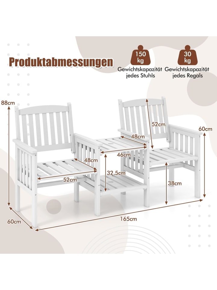 COSTWAY Gartenbank mit Tisch 165x60x88cm in Weiß günstig kaufen onesize