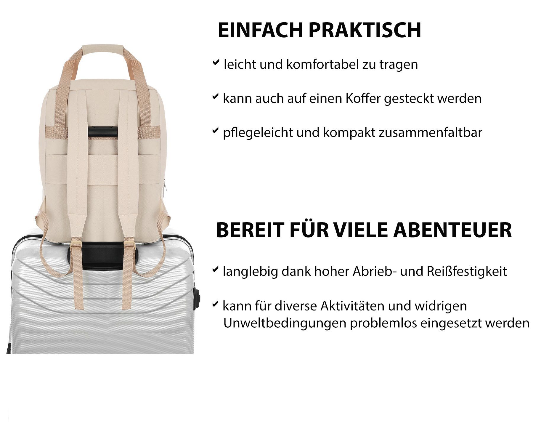 Granori Reiserucksack 2-in-1 leichte Damen Handgepäck Tasche 40x30x25 cm ideal für Flugzeug, trendiger und geräumiger 30 L Daypack für Urlaub, Schule & Alltag