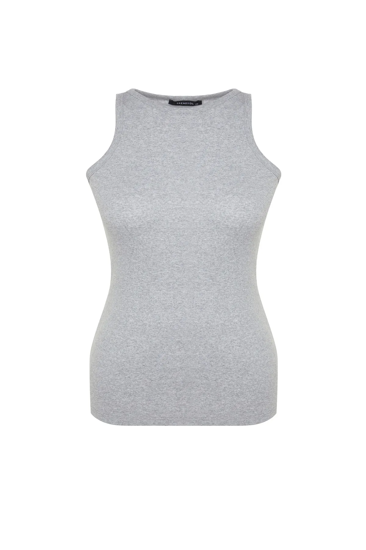 Trendyol Curve  Basic-Strick-Tanktop in Grau-Melange mit Neckholder-Kragen TBBSS23CV00001