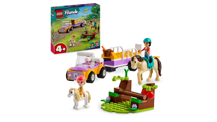 LEGO Friends 42634 Pferde- und Pony-Anhänger, Perde-Spielzeug mit Figuren