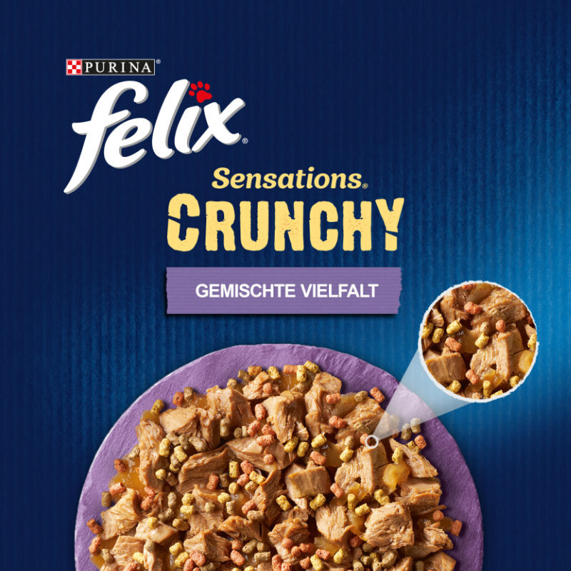 Felix Nassfutter Felix Sensations Crunchy 10x85g + 40g Knusperstückchen Geschmacksvielfalt mit Gemüse