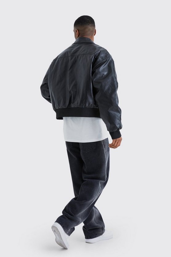 Kastige Bomberjacke mit PU-Kragen