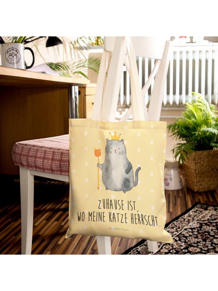Mr. & Mrs. Panda Einkaufstasche Katze König mit Spruch in Gelb Pastell günstig kaufen onesize