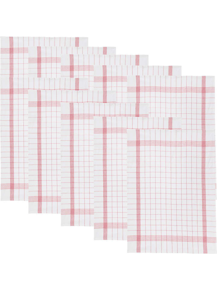 Erwin Müller Jacquard, Halbleinen, Leinen / Halbleinen Geschirrtuch 10er-Pack in rot günstig kaufen 50 x 70 cm