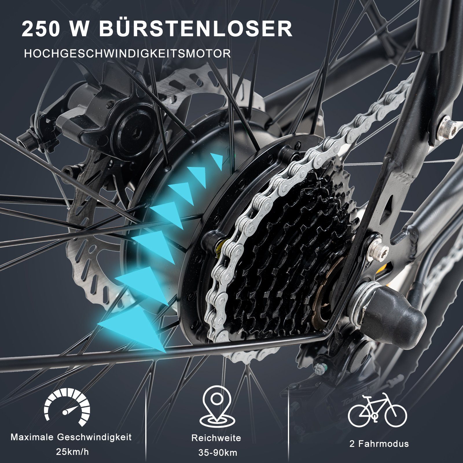 HITWAY E-Bike 28 Zoll Elektrofahrrad,250W/36V/12Ah,MTB,Shimano, 7 Gang SHIMANO, Kettenschaltung, Heckmotor, Elektrofahrrad für Damen und Herren 170 - 190 cm, innerhalb der StVZO