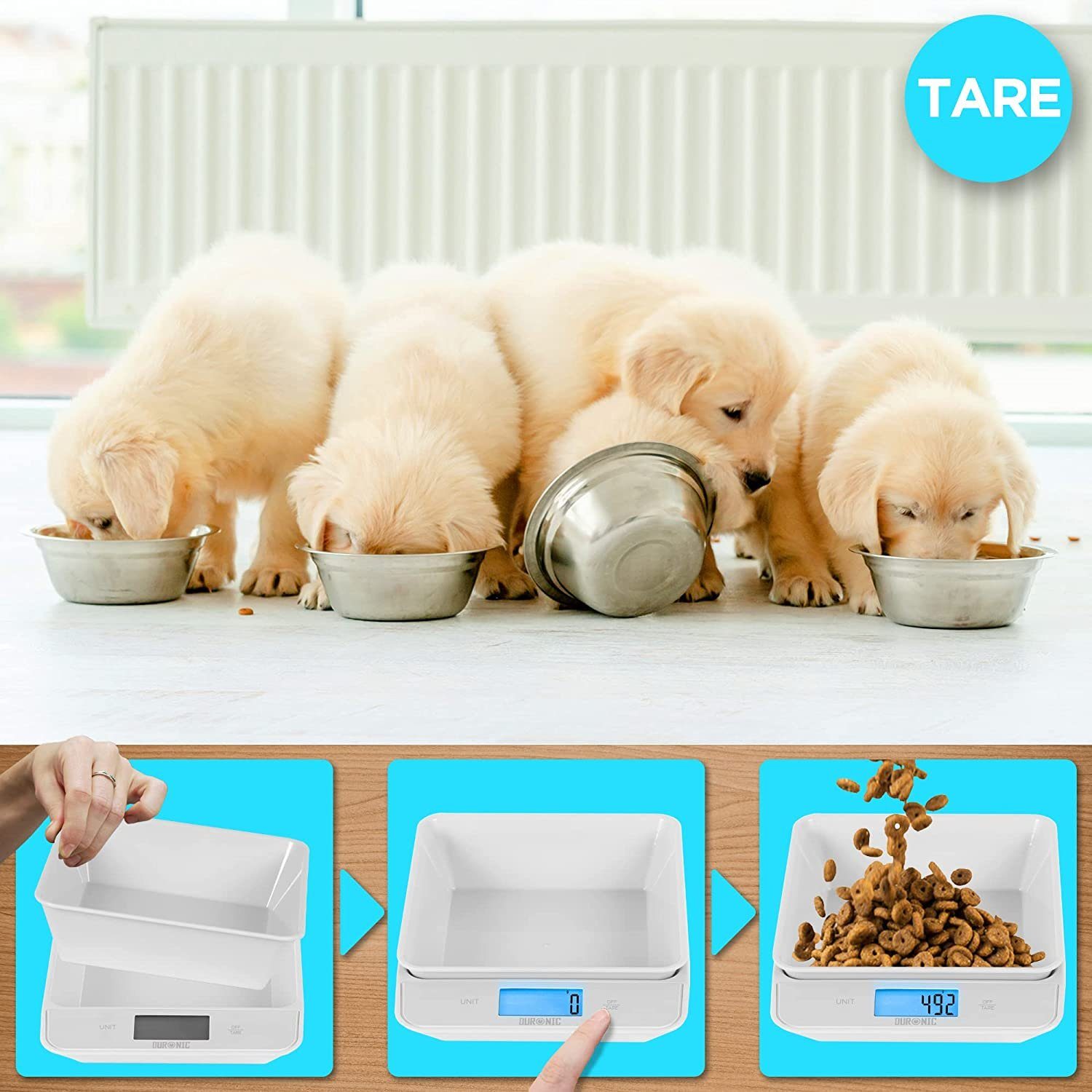 Duronic Küchenwaage, KS100 WH Küchenwaage, 5 kg Digitalwaage mit 1,2 L Schüssel